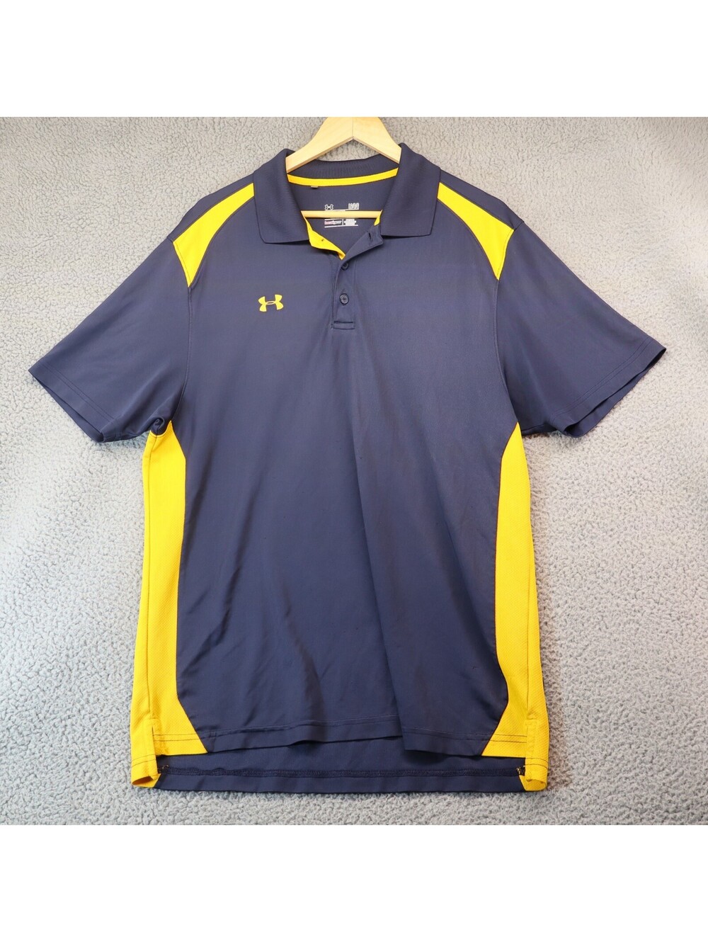 Under Armour Polo Shirt Men Large Blue Yellow Golf Heatgear